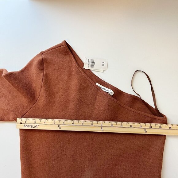 NEW Abercrombie & Fitch Brown Knit One Shoulder Bodycon Mini Dress Size Large - Picture 6 of 7